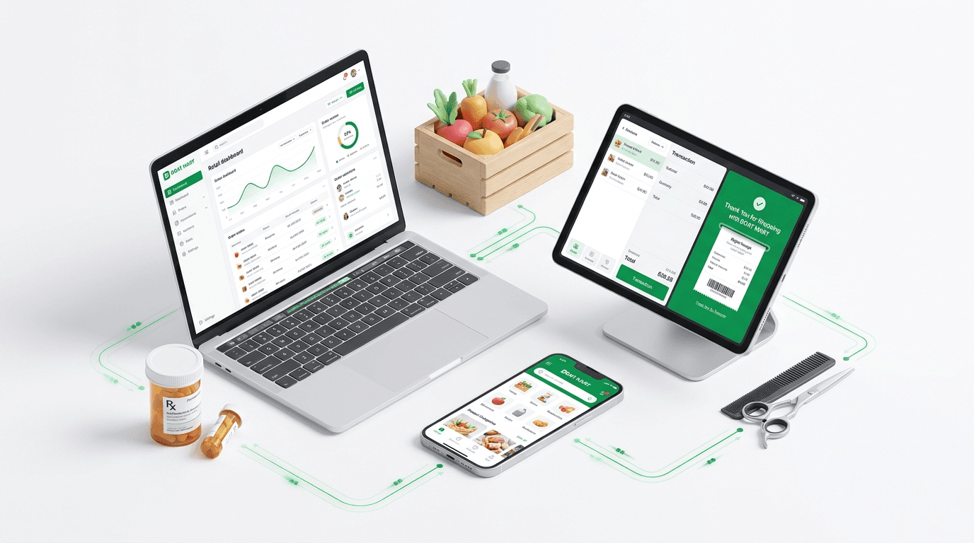 The DOAT MART dashboard, till and storefront running together.